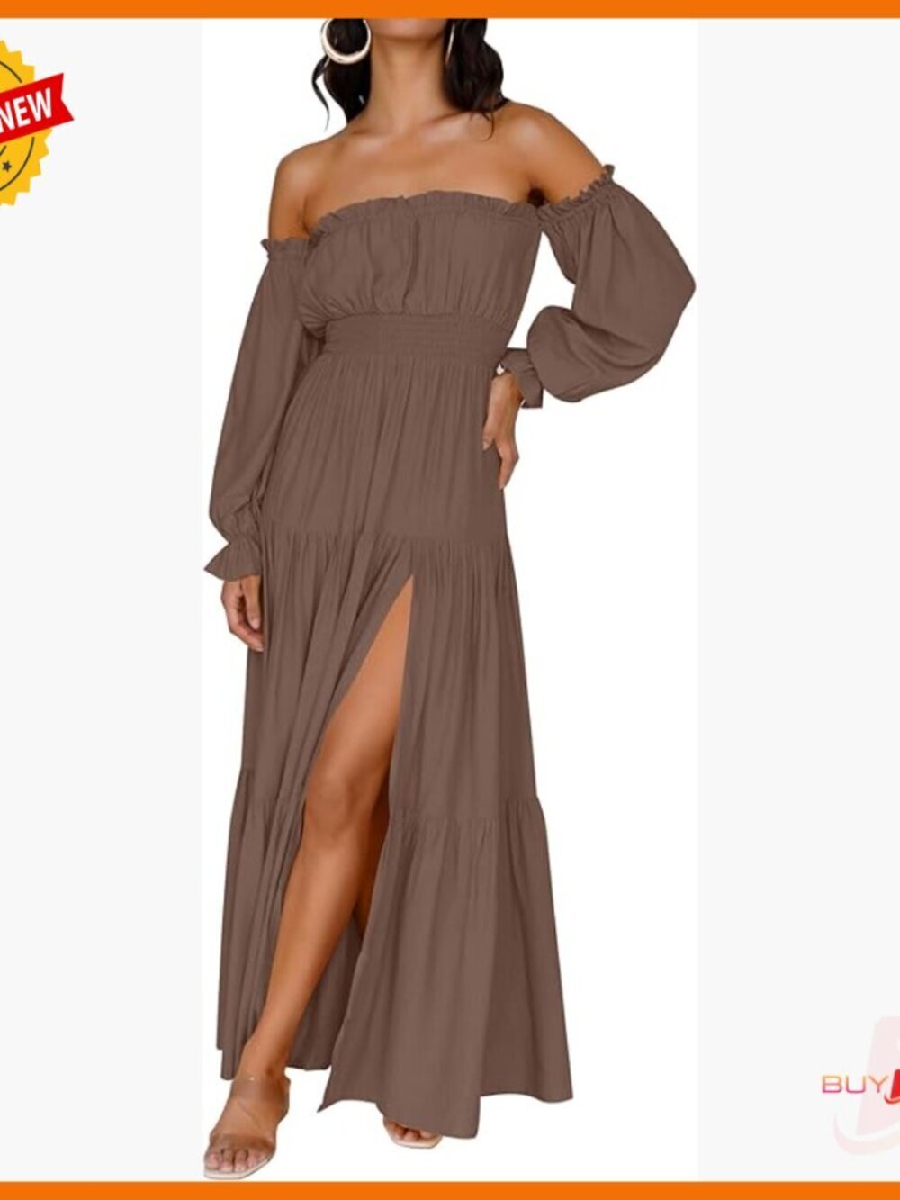 Off Shoulder Maxi Dress with Side Split Flowy A-Line Boho Wedding Guest